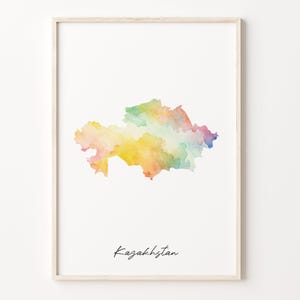 Kazakhstan Watercolor Map Print, Vibrant Kazakhstani Art Poster, KZ Colorful Country Wall Art, Watercolor print, C26-94