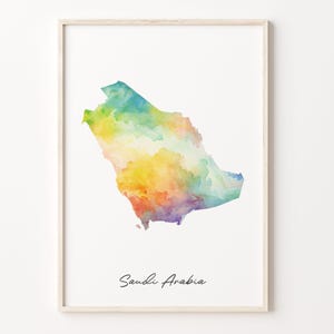 Saudi Arabia Watercolor Map Print, Vibrant Saudi Art Poster, SA Colorful Country Wall Art, Map Artwork, C26-158