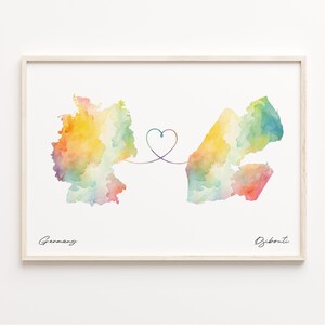 Germany Djibouti Watercolor Map Print: Country Connection Art