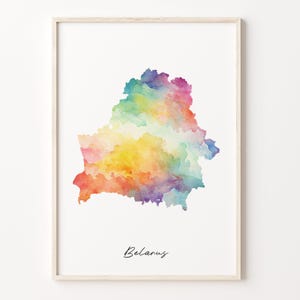 Belarus Watercolor Map Art Print: Vibrant Belarusian Wall Decor