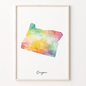 Oregon Watercolor Map Print, Vibrant Oregonian Art Poster, OR Colorful Country Wall Art, Watercolor map, C26-237
