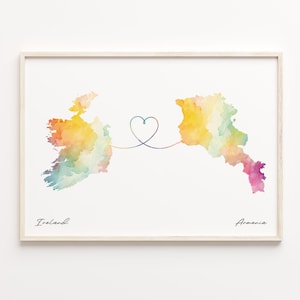 Ireland to Armenia Print, Watercolor Map Poster, Armenian Gift, Travel Wall Art, Home Abroad Map, C23-1002