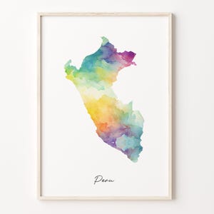 Peru Watercolor Map Print, Vibrant Peruvian Art Poster, PE Colorful Country Wall Art, Vibrant art, C26-144