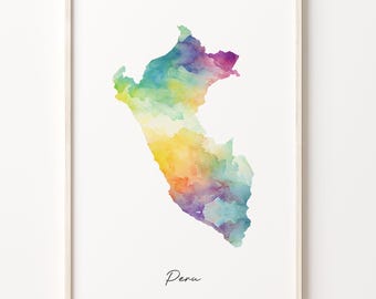 Peru Watercolor Map Print: Vibrant Peruvian Wall Art