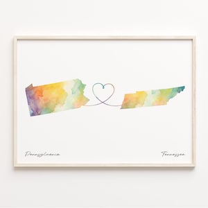 Pennsylvania to Tennessee Druck, Aquarell Karte Poster, Tennessee Geschenk, Reise Wandkunst, LDR Karte, C23-1446