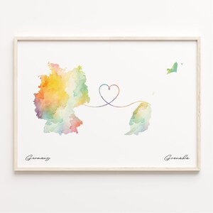 Deutschland Grenada Druck, Aquarell Karte Poster, Griechisch Geschenk, Reise Wandkunst, Gap Jahr Geschenk, C23-467