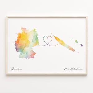 Impression de l'Allemagne à la Nouvelle-Calédonie, affiche de carte aquarelle, cadeau néerlandais, art mural voyage, carte éloignée, C23-528