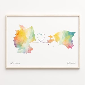 Impresión de Alemania a Estonia, póster de mapa de acuarela, regalo de Estonia, arte mural de viaje, regalo LDR, C23-455