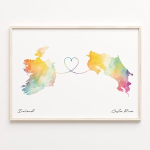 Ireland to Costa Rica Print, Watercolor Map Poster, Costa Rican Gift, Travel Wall Art, Emigration Gift, C23-1037
