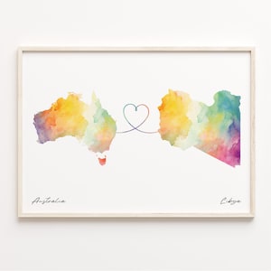 Australia Libya Watercolor Map Print: Country Connection Art