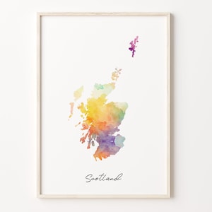 Schottland Aquarell Karte Druck, Schottische Kunst Poster, GB Bunte Landkarte, Reise-Dekor, C26-253