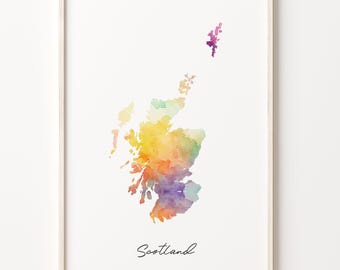 Scotland Watercolor Map Art Print: Vibrant Scottish Travel Decor