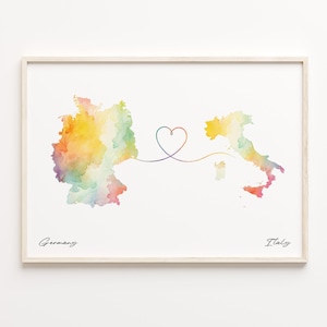 Germany to Italy Print, Watercolor Map Poster, Israeli Gift, Travel Wall Art, Farewell Journey, C23-486
