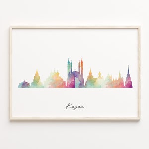 Kazan Skyline Print, Watercolor Cityscape, Russia Wall Art Poster, Watercolor Map, Wall Art Living Room, C29-154