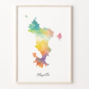 Mayotte Watercolor Map Print, Vibrant Mahoran Art Poster, YT Colorful Country Wall Art, Gift for Traveler, C26-119