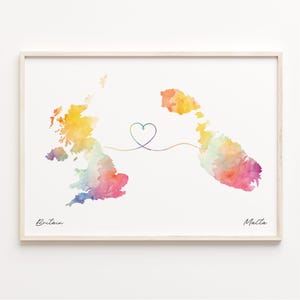 Aquarell Karte Poster von Grossbritannien, Malta, Grossbritannien, Italien, Grossbritannien, Italien, C23-314