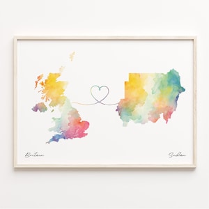Großbritanien-Sudan Landkarte, Aquarell Karte Poster, Grünes Geschenk, Britisches Königreich Wandkunst, Geschenk für Volontäre, C23-371