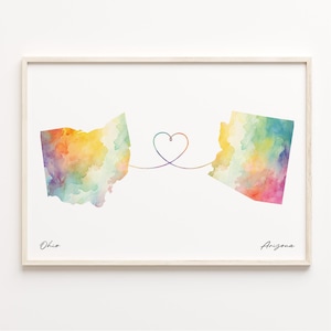 Ohio to Arizona Druck, Aquarell Karte Poster, Arizona Geschenk, Reise Wandkunst, Faraway Liebe, C23-1510