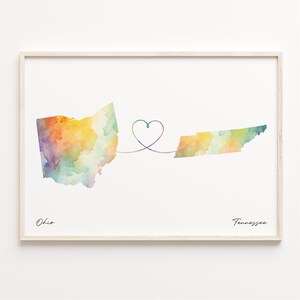 Ohio to Tennessee Print, Watercolor Map Poster, Tennessean Gift, Travel Wall Art, Goodbye Gift, C23-1550
