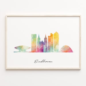 Eindhoven Skyline Print, Watercolor Cityscape, Netherlands Wall Art Poster, Watercolor Cityscape, Skyline Canvas Art, C29-62