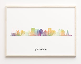 Durham UK Skyline Watercolor Art Print: Cityscape Poster