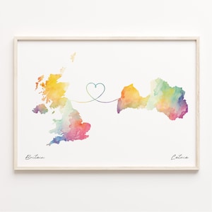 Großbritanien Lettland Druck, Aquarell Karte Poster, Lettland Geschenk, Großbritanien Wandkunst, Auslandskarte, C23-300