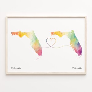 Print van Florida naar Florida, aquarel kaartposter, Florida cadeau, reizen muurkunst, liefdeskaart zonder rand, C23-1308