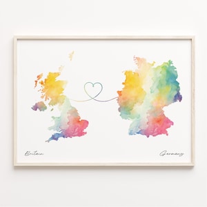 UK to Germany Print, Watercolor Map Poster, German Gift, United Kingdom Wall Art, Live Abroad Gift, C23-266