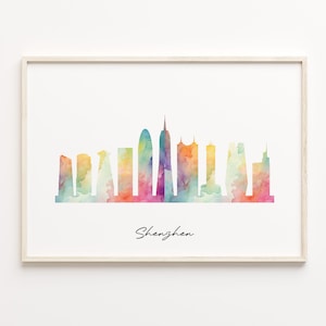 Shenzhen Skyline Watercolor Print: China Cityscape Art