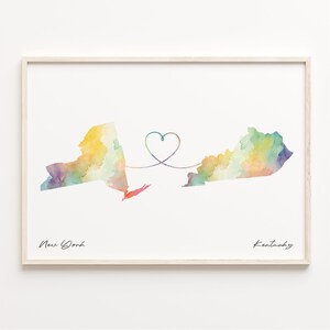 New York to Kentucky Druck, Aquarell Karte Poster, Kentucky Geschenk, Reise Wandkunst, Kulturelle Wurzelkarte, C23-1368