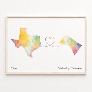 Texas to District of Columbia Print, Watercolor Map Poster, Washingtonian Gift, Travel Wall Art, Goodbye Map, C23-1254
