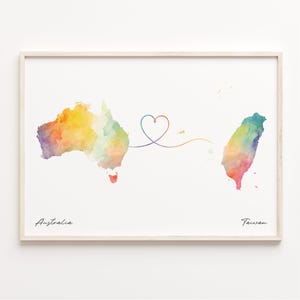 Australia to Taiwan Print, Watercolor Map Poster, Syrian Gift, Travel Wall Art, Cultural Roots Map, C23-972