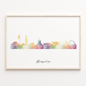 Brasilia Skyline Print, Watercolor Cityscape, Brazil Wall Art Poster, Watercolour Skyline, Wall Art Prints, C29-3