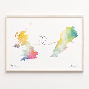 Großbritanien Libanon Druck, Aquarell Karte Poster, Libanon Geschenk, Vereinigtes Königreich Wandkunst, C23-301
