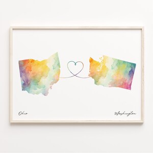 Ohio to Washington Print, Watercolor Map Poster, Washingtonian Gift, Travel Wall Art, Gap Year, C23-1555