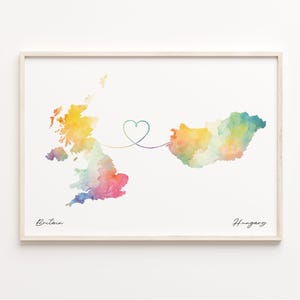 Großbritanien, Ungarn Druck, Aquarell Karte Poster, Geschenk Ungarisch, Großbritanien Wandkunst, Kulturelle Wurzelkarte, C23-279