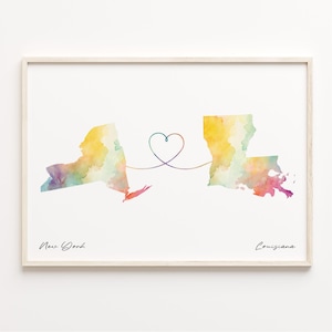 New York to Louisiana Druck, Aquarell Karte Poster, Louisianan Geschenk, Reise Wandkunst, Willkommen zu Hause, C23-1369