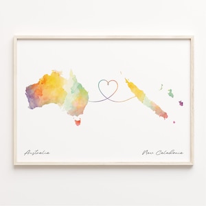 Australien - Neukaledonien Druck, Aquarell Karte Poster, Niederländisches Geschenk, Reisewandkunst, Abschiedsgeschenk, C23-926