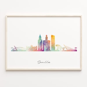 Sevilla Skyline Print, Watercolor Cityscape, Spain Wall Art Poster, Watercolour city art, Fine Art Print, C29-49