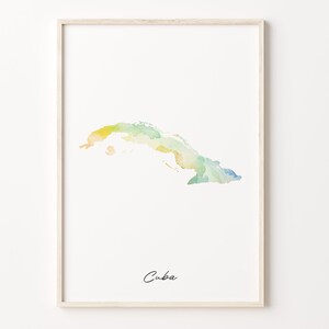 Cuba Watercolor Map Print, Vibrant Cuban Art Poster, CU Colorful Country Wall Art, Travel Enthusiaist, C26-44