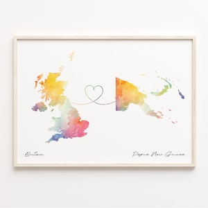 Großbritanien und Papua-Neu-Guinea Aquarell Karte Poster, Papua-Neu-Guinea Geschenk, Großbritanien Wandkunst, Reisegeschenk, C23-341