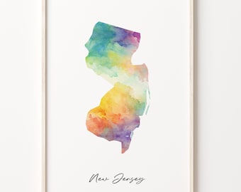 Watercolor New Jersey Map Art Print: Vibrant NJ Wall Decor