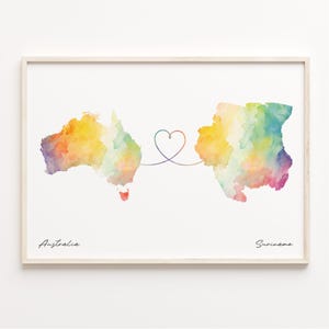 Australia to Suriname Print, Watercolor Map Poster, Sudanese Gift, Travel Wall Art, Digital Nomad Gift, C23-968