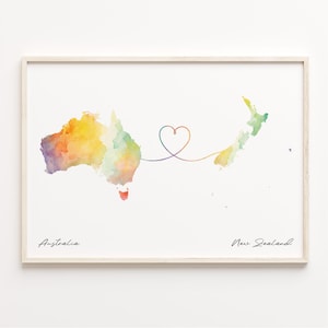 Abschied Karte, Australien Neuseeland Karte, Wasserfarben Karte, Karte von Australien, Neukaledonien, C23-927