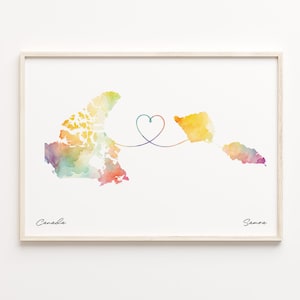 Canada to Samoa Print, Watercolor Map Poster, Saint Lucian Gift, Travel Wall Art, LDR, C23-751