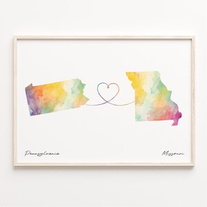 Pennsylvania to Missouri Print, Watercolor Map Poster, Missourian Gift, Travel Wall Art, New Country Gift, C23-1427