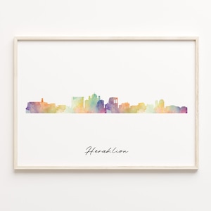 Heraklion Skyline Print, Aquarell Stadtansicht, Griechenland Wand Kunst Poster, Aquarell Karte, Home Decor, C29-395