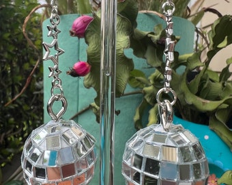 Classic Disco Ball Earrings with Silver Star Drop Attachment