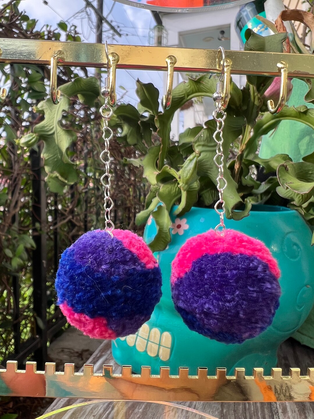 Bi-pride/bisexual Pride Flag Custom Handmade Pompom Earrings - Etsy