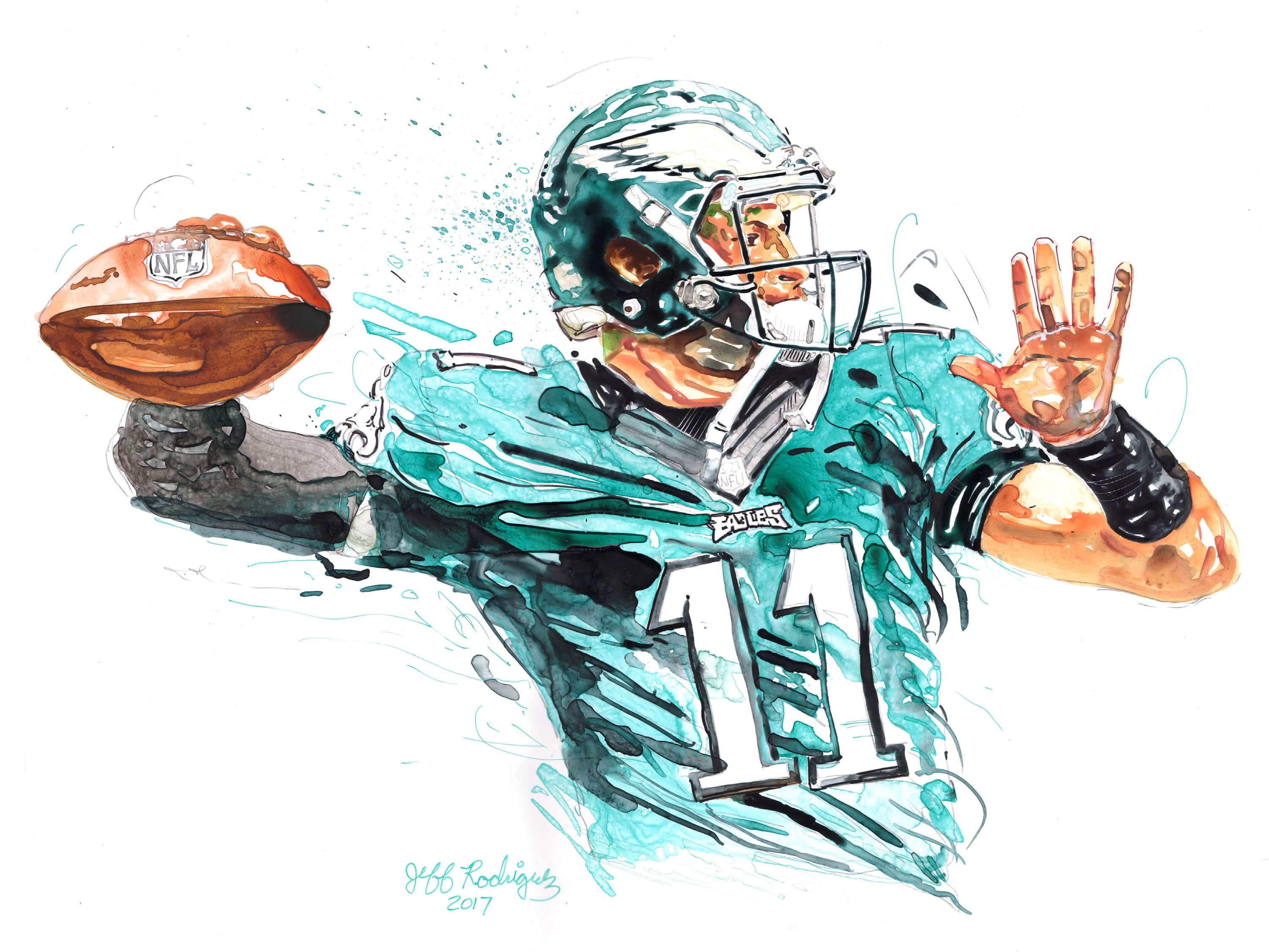 Watercolor Portrait of Philadelphia Eagles Football Player - Etsy